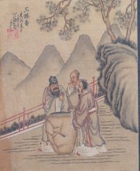 China - Set of six paintings on silk, representation of wise men and dignitaries, early 20th century.