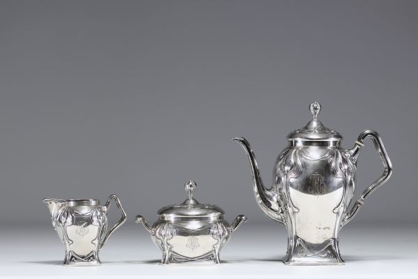 Art Nouveau solid silver coffee service, hallmarked 800.