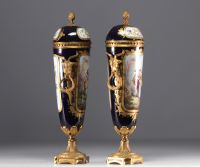 Sèvres - Pair of bronze mounted porcelain covered cassolettes 