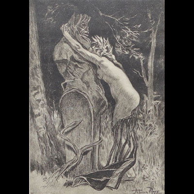 Félicien ROPS (1833-1898) ‘Hommage à Pan’ Etching, signed in the plate and monogrammed.