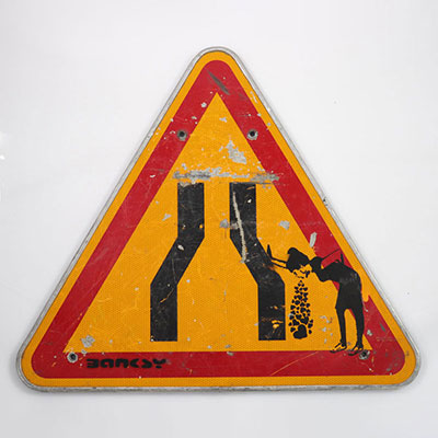 BANKSY (after) - Throw Up Love Spray paint & stencil on metal traffic sign - Stenciled 