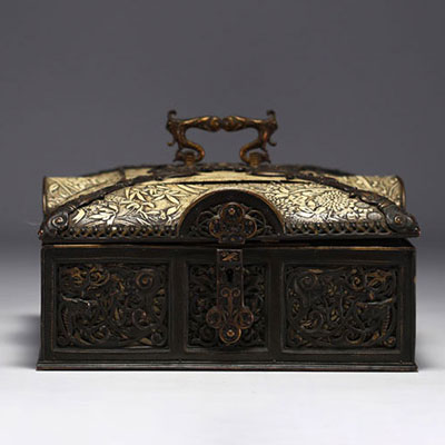 Brass, bronze and embossed leather case, late 19th century.