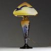 Émile GALLÉ (1846-1904) - Rare lampe champignon en verre multicouche dégagé à l'acide à décor vosgien et aux aigles sur l'abat jour, signée.