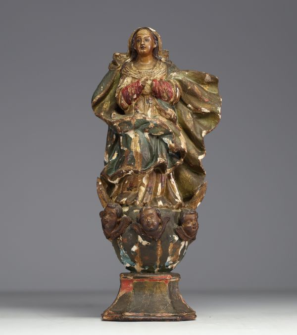 ‘Immaculate Virgin’ Baroque sculpture in polychrome wood, 17th century.