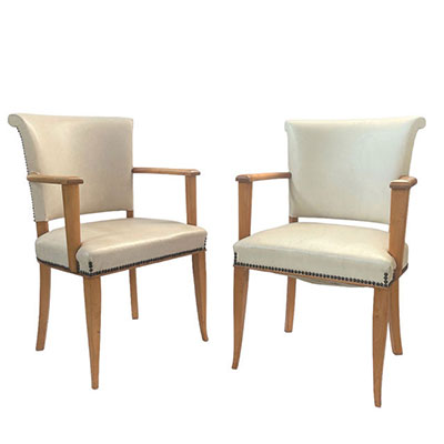 (2) Pair of  armchairs in sycamore wood in the style of Art Deco in the taste of André Arbus