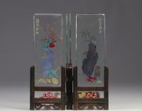 China - engraved glass table screen, early 20th century.