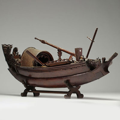 China - Carved wooden junk, 19th century.