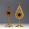 Set of two brass and stone reliquaries, late 19th century.