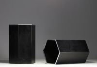 Velca Legnano - Pair of black lacquered sheet metal and steel wastepaper baskets, circa 1960-70.