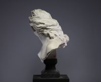 Adalberto CENCETTI (1847-1907) ‘Bust of a woman’ Carrara marble sculpture on a grey marble base, 19th century, signed on the back.