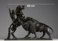 Pierre ANDREE (XIX-XX) ‘La chasse au bison’ (The buffalo hunt) Imposing bronze sculpture with shaded patina, signed.