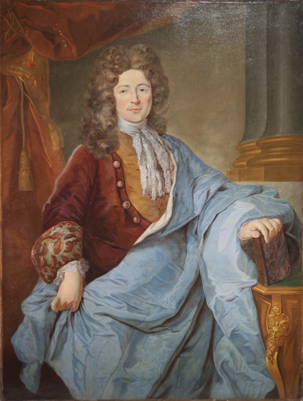 Imposant portrait de noble, huile sur toile d'époque fin XVII début XVIIIème, étiquette au dos 