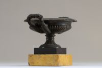 Bronze bowl on marble base in the Empire style, Charles X period.