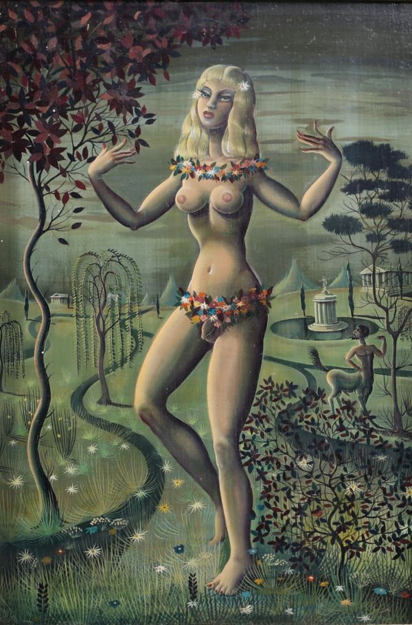 Albert REISS (1909-1989) ‘Hermaphrodite’ Oil on panel, signed and titled on the back, circa 1965.