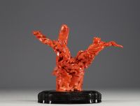 Chine - Rare grande sculpture en corail rouge représentant une Déesse, vers 1900.