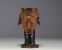 Africa DRC - Palm wine mug in carved wood, Kuba.