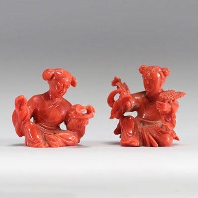 Red coral sculptures of young Chinese women, late 19th century