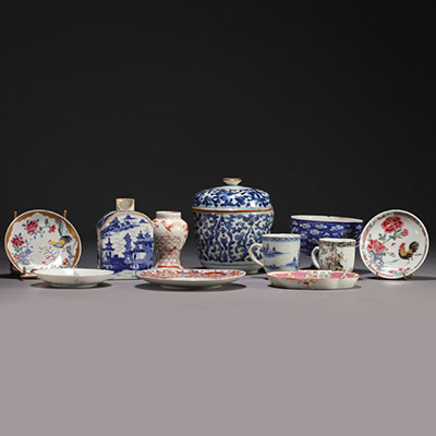 China - Set of various shaped porcelains, 18th century.