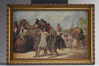 ‘Caravans’ Pair of Orientalist oils on canvas, signed.