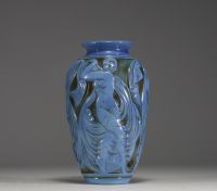 Georges CONDE et MOUGIN (XXth century) ‘Danseuses’ ovoid ceramic vase, blue enamelled, decorated with a frieze of dancers, recessed signature under the base, circa 1930