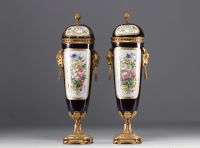 Sèvres - Pair of bronze mounted porcelain covered cassolettes 