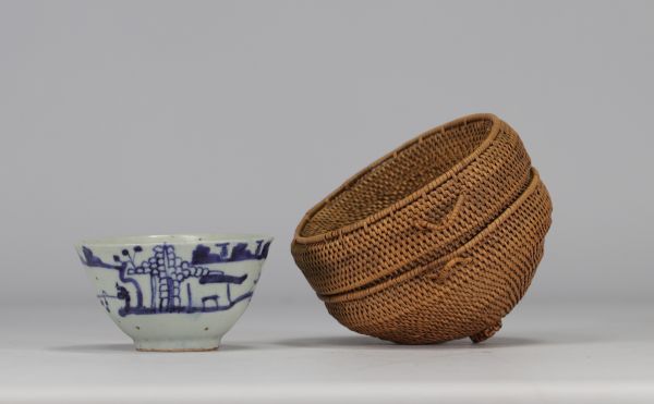 Tibetan blue and white porcelain bowl from the 19th century.