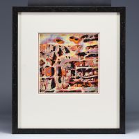 Arthur UNGER (1932- ) ‘Composition abstraite’ Pyrochimiogravure technique on copper, signed.