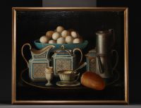 French school, set of four still lifes, oil on canvas, 19th century.