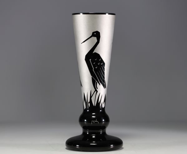 Paul HELLER (1914-1995) pour Artver - Vase Art Déco à décor d'oiseaux stylisés  signé ARTVER