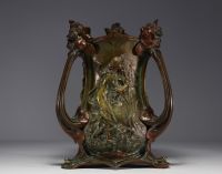 Raphaël Charles PEYRE (1872-1949) Imposing Art Nouveau bronze jardinière decorated with women in bloom, signed.