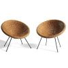 Italy - pair of armchairs in rattan, bamboo and metal frame, circa 1950.