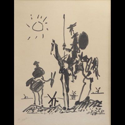 Pablo Picasso (1881-1973), d’après Don Quichotte et Sancho Panza - 1955 Lithographie contre signée au crayon